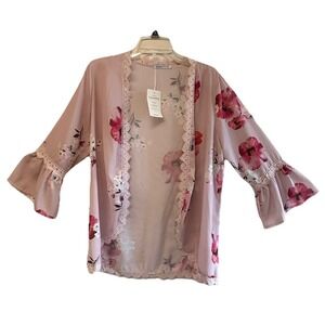 Adreamly Wrap Size S Kimono Open Cardigan Fairy Boho Cottagecore Pink Floral NWT